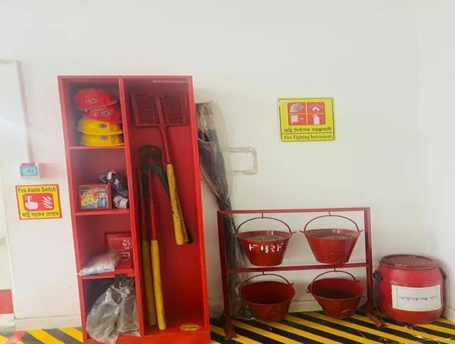 Fire safety equipment installed across the factory floor
